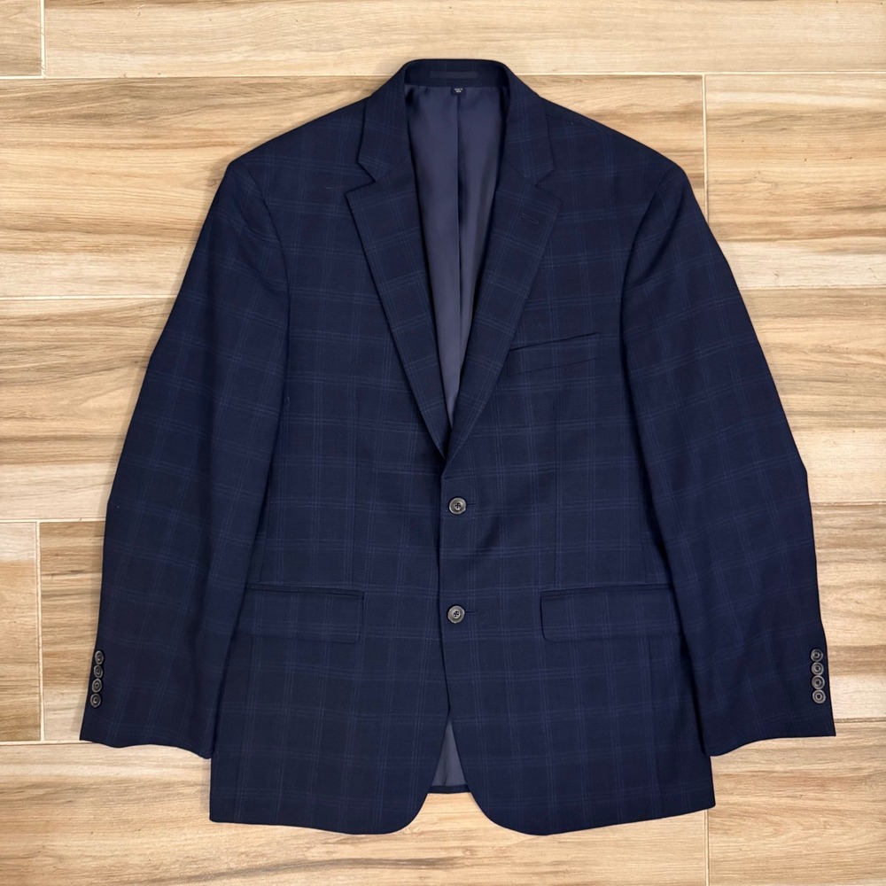 Jos. A. Bank 1905 Collection Navy Blue Plaid Wool Blend Blazer Jacket 40R